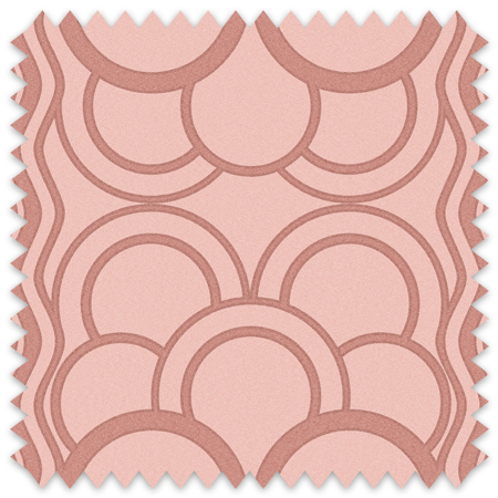 The artwork is a geometric pattern featuring overlapping semi-circles and arches in various sizes. It uses shades of rose pink with a slightly textured surface. The design is symmetrical and creates a harmonious, wave like motif.